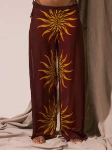 Musera Resort 图形太阳印花超长裙罩衫春夏季度假性感波西米亚风伊比沙岛节日海滩泳装沙滩秋季派对 - 彩色 - 查看 2