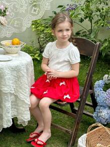LMoss Kids Set de 2 piezas de niña joven: camiseta de cuello redondo con volantes de unicolor y falda con dobladillo de tulipán