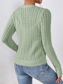 SHEIN Frenchy Áo len cardigan dệt kim khoét lỗ màu trơn thường ngày cho nữ - màu xanh lá - Xem 2