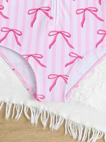 2025新款印花女童长袖拉链连体泳衣，2件套，适合海滩度假 - 粉色 - 查看 3