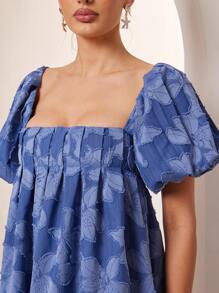 L'Amorae 露背花卉热带泡泡袖娃娃裙夏季迷你太阳裙，女士夏季服装，女士沙滩装 - 藍色 - 查看 5