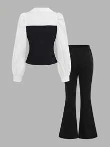SHEIN 2 pièces Ensemble hauts rayés et pantalons évasés pour préadolescentes, élégant, pour mariage et invité de mariage