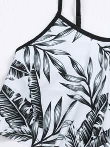 Swim Lushoire 2pcs Printed Random Spaghetti Strap Bikini Set, Handkerchief Hem Without Locking For Summer Beach Vacation - Black - View 5