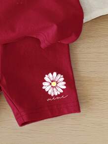 SHEIN Leap Crew Baby Girl Casual Minimalist Short Sleeve Shorts Set, Suitable For Summer - Burgundy - View 4