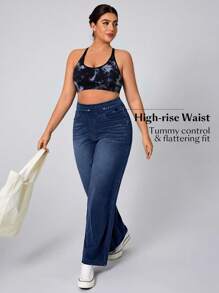 Flexra Plus Size Women Pocket Decor Soft Mid-Blue Wash Stretchy Jeans