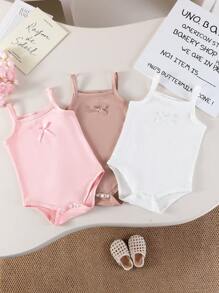 SHEIN 3件套女婴甜美可爱三色休闲连体衣，夏季 - 彩色 - 查看 3