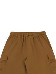 Manfinity Homme Loose Fit Men's Flap Pocket Drawstring Waist Cargo Shorts - Brown - View 4