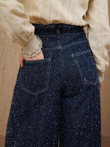 DAZY 新款夏季宽松优雅女士刺绣阔腿亮片牛仔裤 - 藍色 - 查看 5