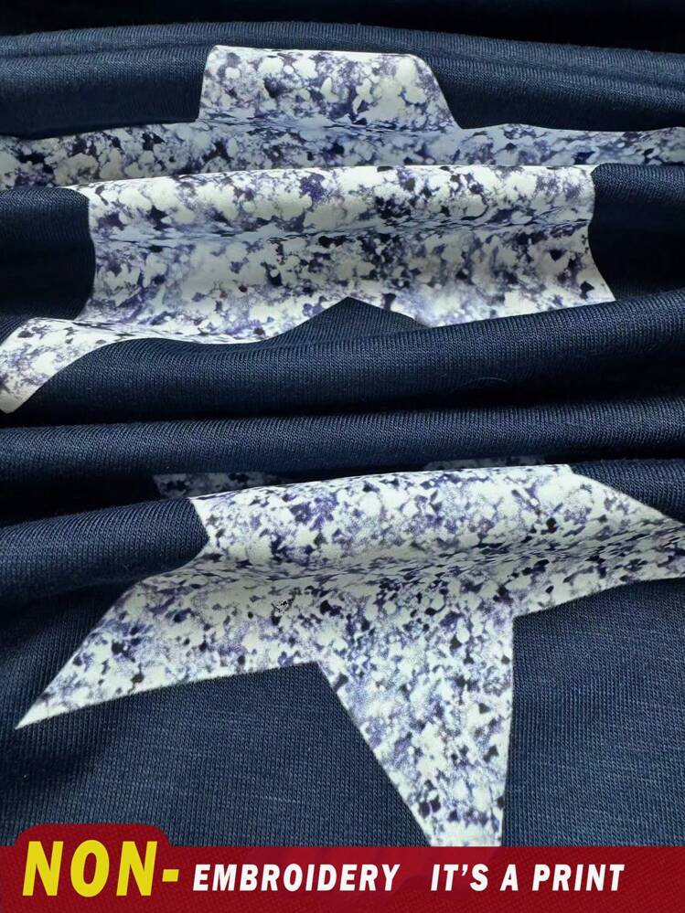 INAWLY Dam sommar V-ringad stjärntryck Casual Casual Fit Plus Size T-shirt med upprullade ärmar Grafiska T-shirts Dam Toppar - Multifärgad - Visa 6