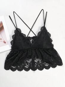 SHEIN 性感蕾丝吊带背心，纯色，时尚，适合夏季 - 黑色 - 查看 4