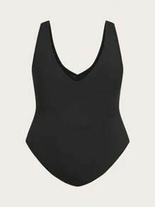 SHEIN EZwear 3pcs Black Plus Size Bodysuit Set - Black - View 11