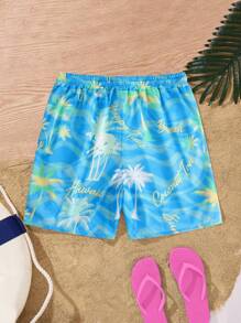 Manfinity Chillmode Men's All-Over Print Drawstring Shorts, Suitable For Summer, Stay Cool This Summer: Breathable Mesh Fabric Hawaiian Print Shorts  Vacation Essentials: Cool And Comfy Mesh Hawaiian Print Shorts Vacation Men Vacation Men Beach Shorts Men S Swim Trunks Couple - Multicolor - View 2