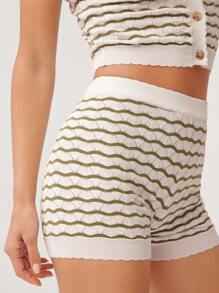 WESTFADE Summer Striped Knit Jacquard Crewneck Button Front Sleeveless Top & High Rise Elastic Waist Fitted Short Women Two Pieces Matching Set Summer Nashville Rodeo Western Vacation Outfit - Multicolor - View 5