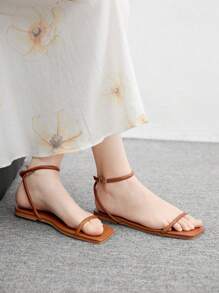 CUCCOO BIZCHIC 女士方头简约时尚通勤户外平底凉鞋，适合春季服装、夏季度假穿着 - 棕色 - 查看 4