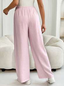 SHEIN Maternity Solid Color Adjustable Waist Wide Leg Loose Casual Pants Women Pants Wide Leg Women Wide Leg Pants Summer Outfits For Women - Pink - View 2