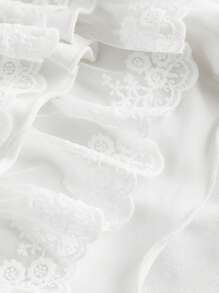 SHEIN MOD Women's White Lace Patchwork Ruffled Hem Knit Shorts Skirt Women Short Set Ruffled Skirt Skirts With Shorts White Ruffle Skirt Skirt With Shorts