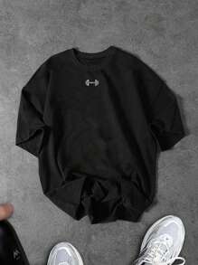 Manfinity Sport Corelite Men's Graphic Print Loose Fit Round Neck Summer Sports T-Shirt Workout Clothes Running Tees & Tanks Workout Tops Breathable