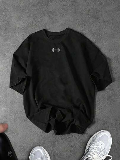 Manfinity Sport Corelite Męska luźna koszulka sportowa z nadrukiem graficznym, okrągłym dekoltem, letnia, do ćwiczeń, koszulki i topy do biegania, bluzki treningowe, oddychające