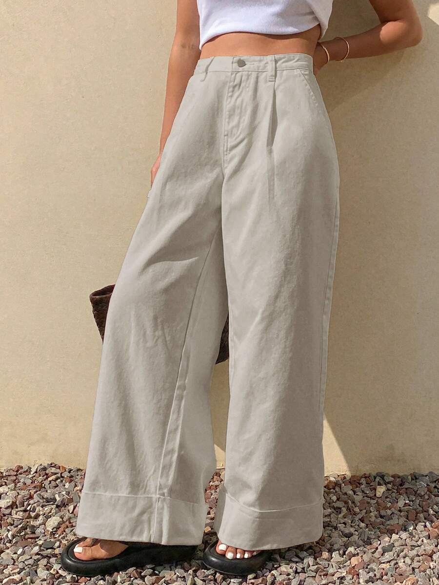 Livesso Summer New Spring Style Loose Casual Solid Color Women Jeans - Light Grey - View 1
