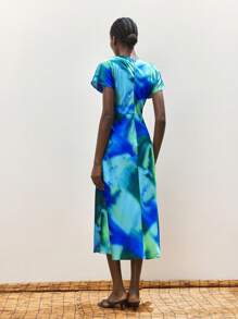 Maija Abito corto in satin da donna, elegante e romantico, con stampa floreale sfumata, adatto per l'estate - Multicolore - Visualizzare 2