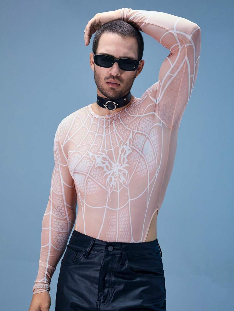 FeverCity Bộ đồ liền thân dài tay họa tiết bướm kỹ thuật số cho nam - Màu be - Xem 1