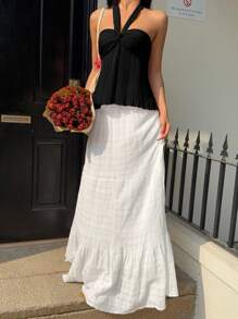 SHEIN EZwear 女士优雅黑色纹理露背无袖上衣，夏季休闲装 - 黑色 - 查看 5