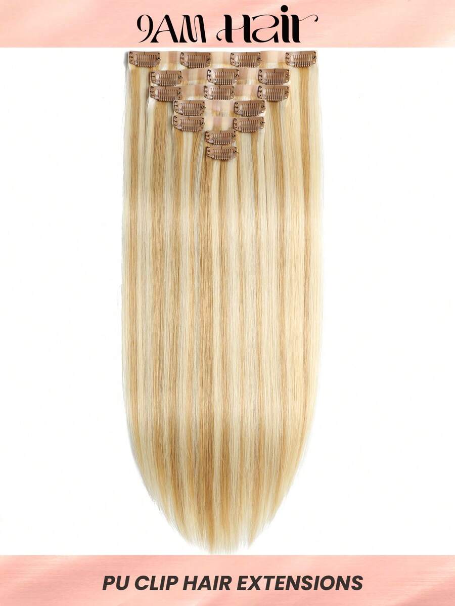 Seamless Clip Ins P27/613 Blonde 12A Straight Seamless PU Weft Clip In Hair Extension 100% Real Raw Human Hair 7Pcs/Set Halloween Costumes - SP27/613 - View 1
