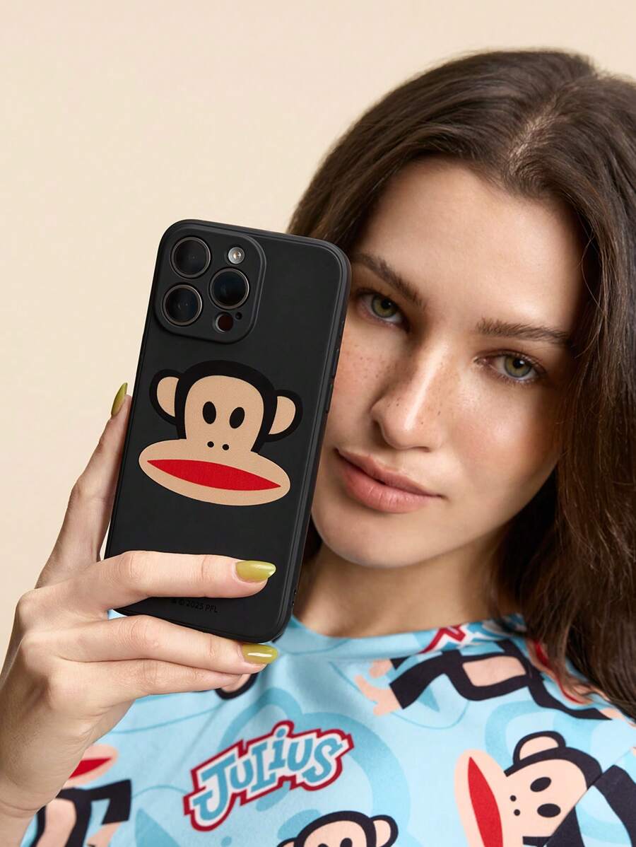 Paul Frank X SHEIN Slitstarkt, modernt och roligt mobilskal, skyddande skal med apmönster, kompatibelt med - Svart - Visa 1