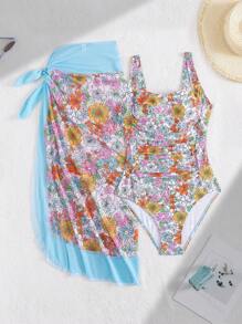 Swim Oasis Sweet Ditsy Floral Wide Strap Ruched Countryside Style Women Vacation Bikini Swimsuit 2 Pieces Set For Summer - Multicolor - View 6