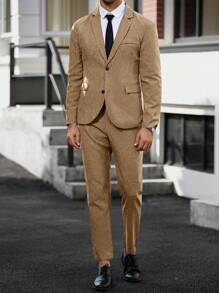 Calvornis Men's Business Commute Jacket And Pants Suit Casual Suits For Men Men Dress Suits - Camel - View 7