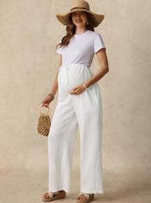 SHEIN Schwangere Frauen unifarbene Hose mit Tasche und Twist Taille, gerade Beinform, Lässig