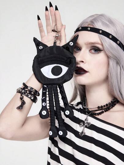 Grunge Punk Punk Style One-Eyed Cat Cartoon Keychain Pendant, Casual Unisex Bag Charm