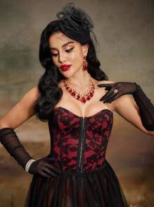 Rose Print Retro Sexy Bra For Women - Red - View 5