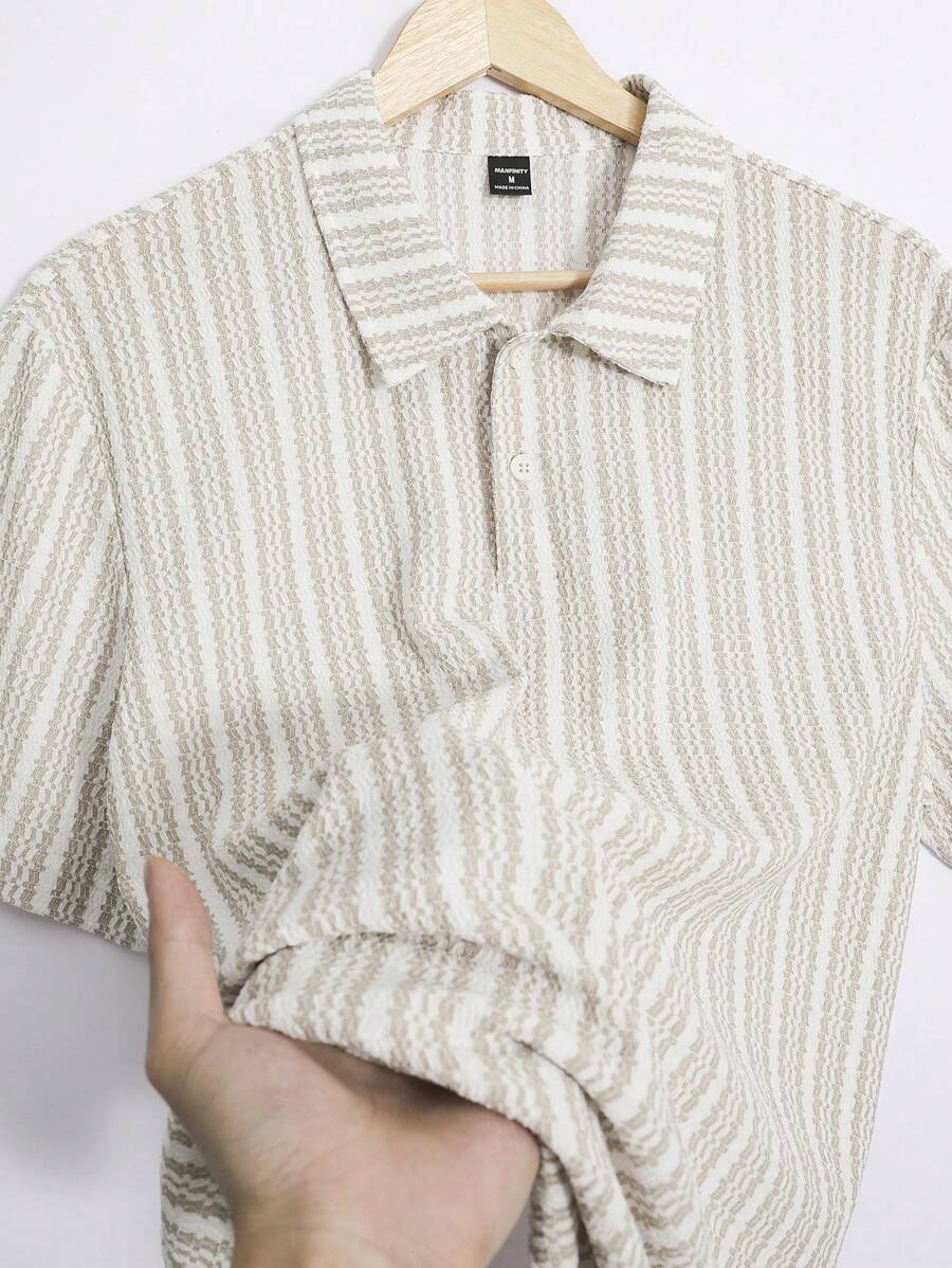 Manfinity Homme Áo thun polo tay ngắn cổ hở nửa sọc thường ngày cho nam, mùa hè - Nhiều màu - Xem 1