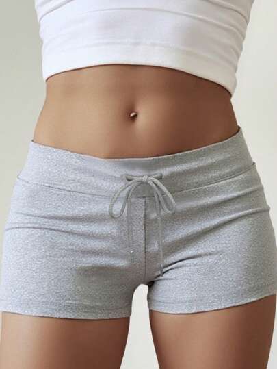INAWLY Summer Concert Casual Solid Color Drawstring Waist Skinny Mini Shorts