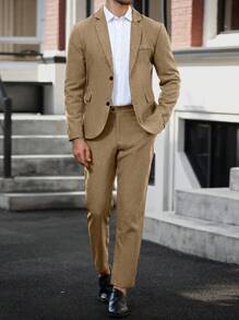 Calvornis Men's Business Commute Jacket And Pants Suit Casual Suits For Men Men Dress Suits - Camel - View 6