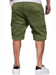 Manfinity Homme Loose Fit Men's Flap Pocket Drawstring Waist Cargo Shorts - Army Green - View 2