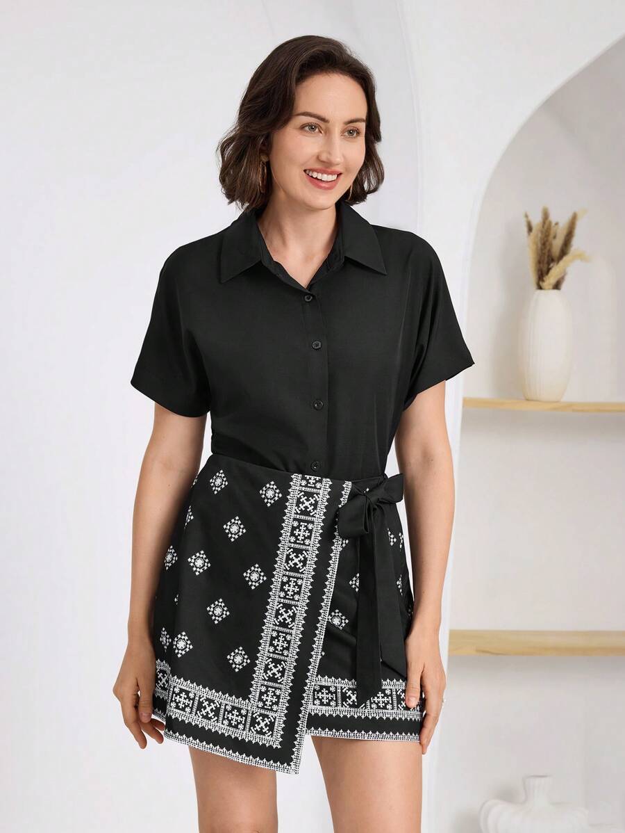 Miaspire 女士日常两件套服装 - 黑與白 - 查看 1