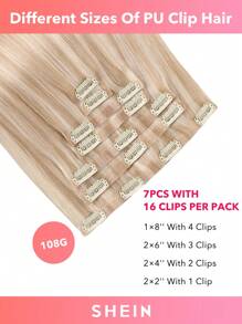 Seamless Clip Ins 7PCS Seamless PU Clip In Human Hair Extensions 100% Real Human Hair 14-22 Inch Balayage Ombre Blonde Color Skin Weft Remy Hair Extensions 110G With Clip - S18A/613A - View 9
