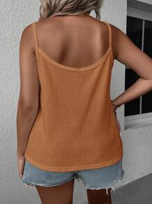 SHEIN LUNE Top de tirantes y camiseta de punto de unicolor talla grande, top de punto marrón de moda para el verano, top de punto para mujer color óxido, top de punto tostado, tops de verano para mujer, atuendos de vacaciones para mujer