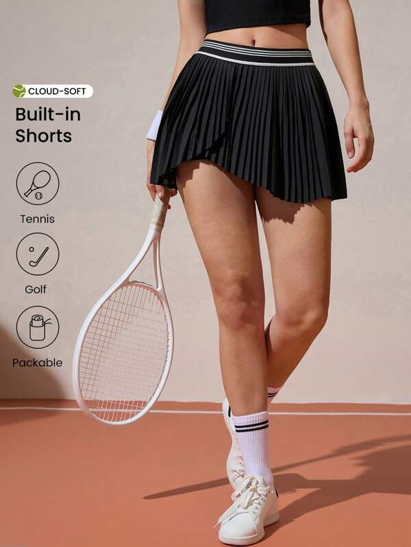 CourtClass Women's Solid Color Fashionable Sports Skort Shorts, Suitable For Summer Tennis Skirt
