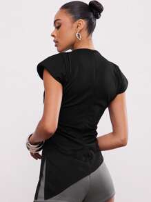 Hauture Damen Lässig Office Look mit freien Schultern und Seitenschlitz Oberteil - Khaki - Übersicht 5