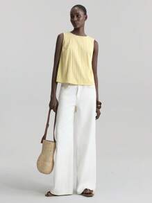 Ontre Top de tirantes texturizado de color amarillo crema de verano para mujer, atuendo para graduación, viaje o festival de música