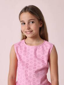 SUMWON Schönes Set aus Peplum-Top mit Broderie Anglaise und weiten Hosen für Sommer, Urlaub, Strandresort, Festival, festliche Anlässe - Pink - Übersicht 5