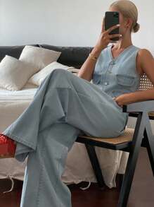 Livesso Women Denim Two Pieces Outfits - Blue - View 6