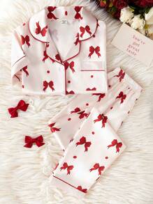 Tkanina poplinowa w kolorze koralowym na Walentynki Elegancki biały wzór motyla Spodnie na całej długości Luźny kardigan z krótkim rękawem Zestaw odzieży wypoczynkowej dla nastolatek