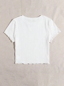 SHEIN EZwear Summer Going Out Slim Fit And Short Solid Lettuce Trim Rib-Knit Tee