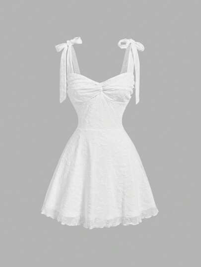 SHEIN MOD White Bow Strap Women's Summer Dress, White Short Dress,Sun Dress