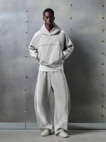 NEON BLANC Sudadera con capucha de punto gris con bordado, estilo de moda callejera masculina, para otoño e invierno, estilo streetwear y escolar - Gris - Ver 1