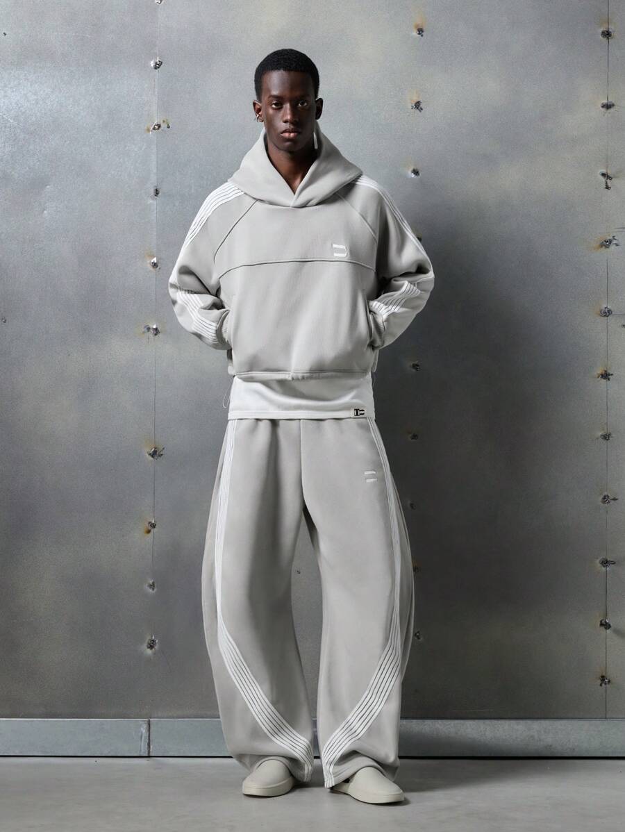 NEON BLANC Sudadera con capucha de punto gris con bordado, estilo de moda callejera masculina, para otoño e invierno, estilo streetwear y escolar - Gris - Ver 1